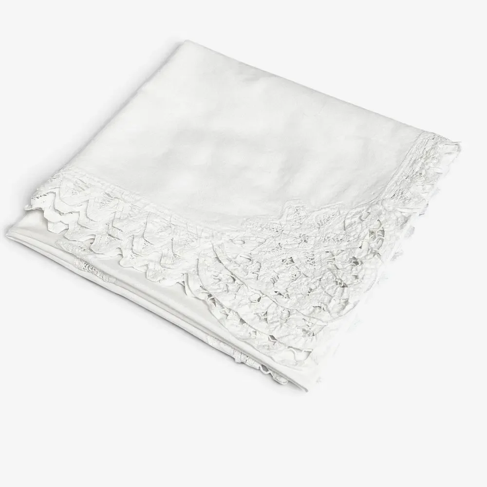 White Cutwork Lace Tablecloth 40x37 Square Table Topper Cottagecore Dresser Vtg